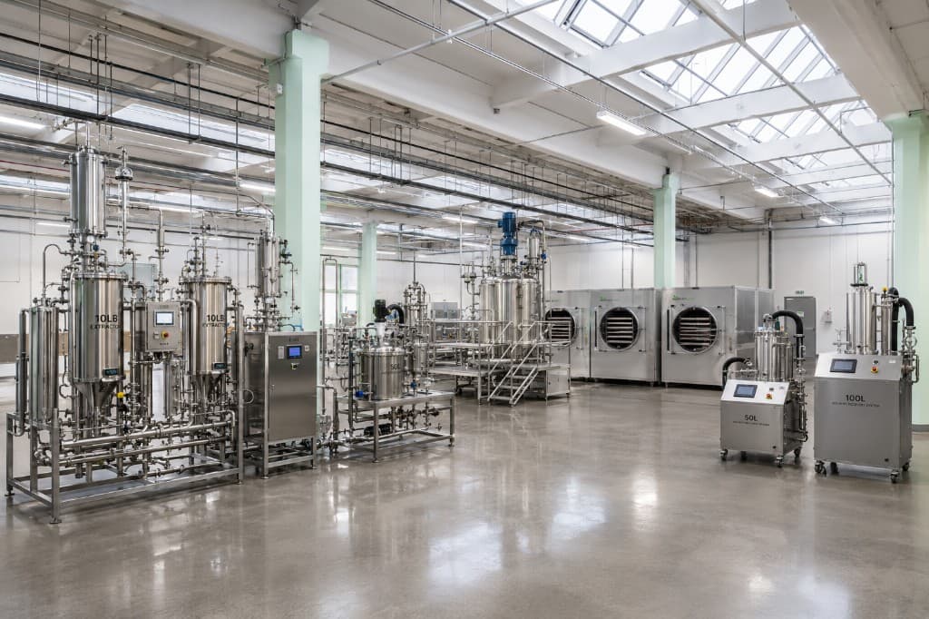 Industrial extraction systems and processing equipment inside a manufacturing facility