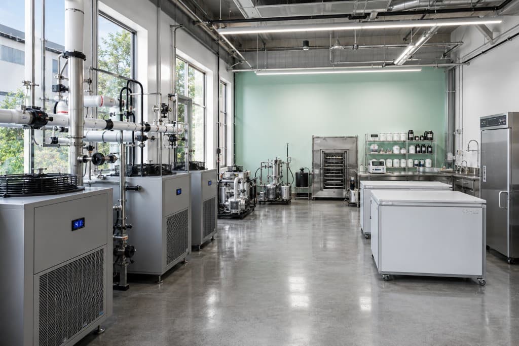 Modern laboratory equipped with industrial processing and refrigeration systems