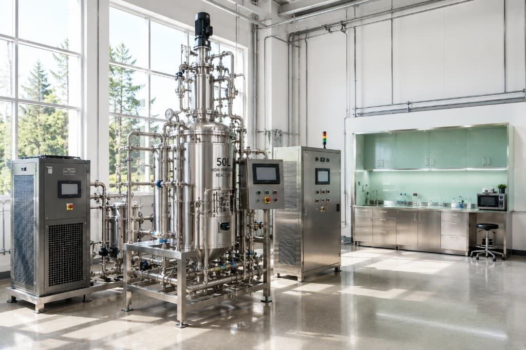 50-liter high-pressure reactor system installed in a modern laboratory