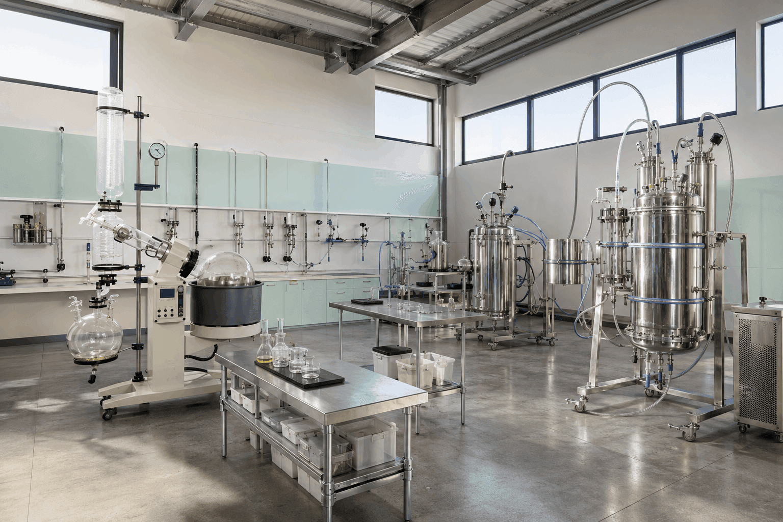 Cannabis extraction lab setup with commercial processing equipment