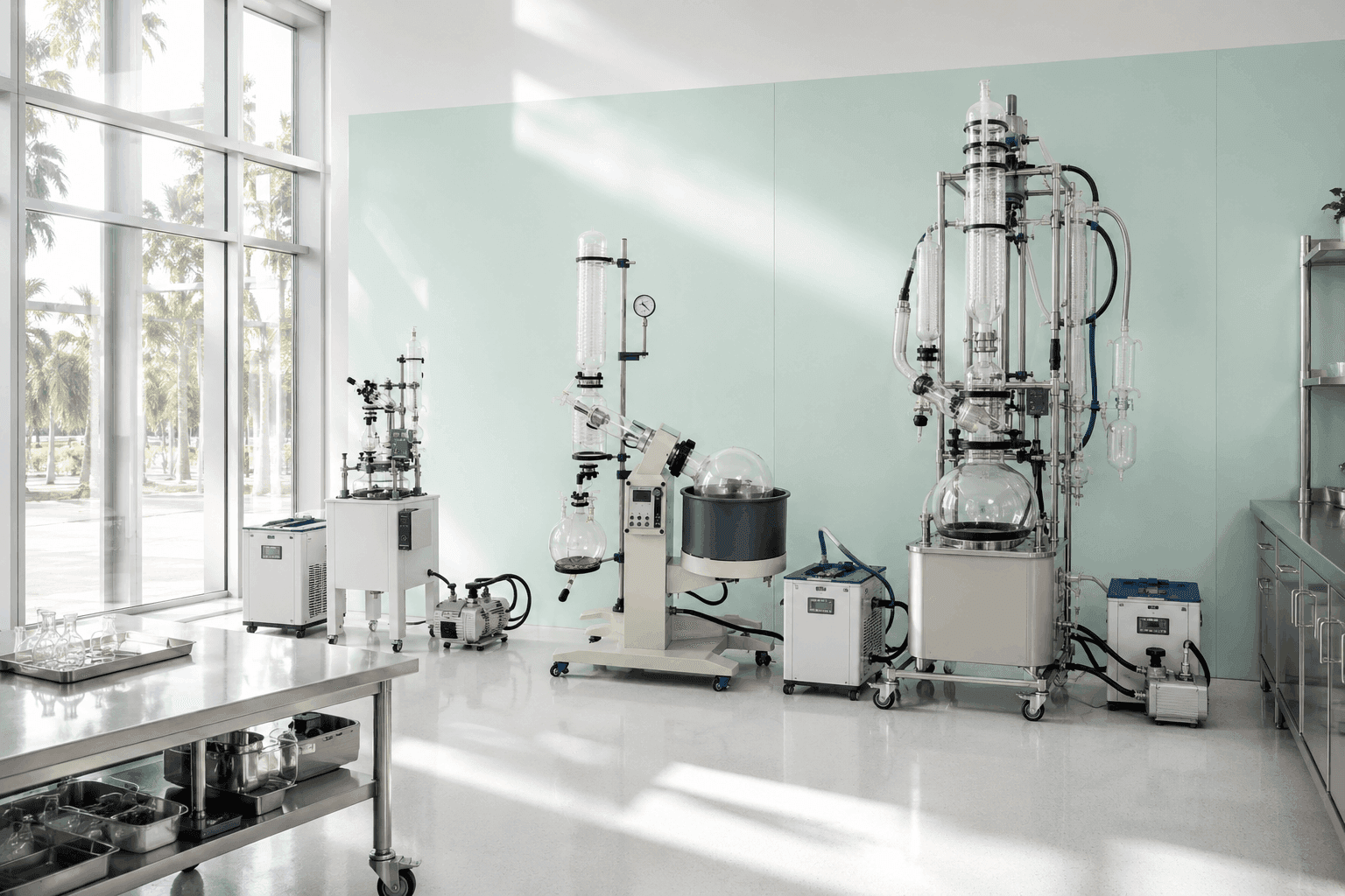 Rotary evaporator equipment in cannabis extraction laboratory