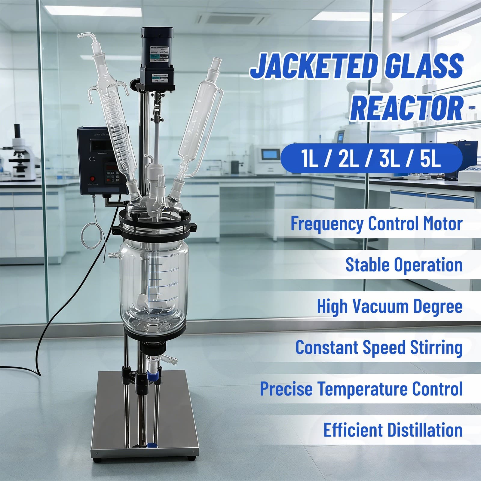 1L ~ 5L Lab Jacketed Glass Reactor Dual Layer Chemical Stirred Reaction Vessel